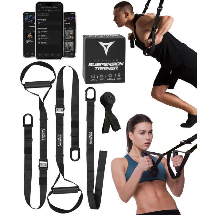 Слінг-тренер Breaking Limits для дому – тренажер для силових вправ – обладнання для силових тренувань – стрічки слінтренера для тренувань всього тіла – фітнес на відкритому повітрі – підвісний тренажер