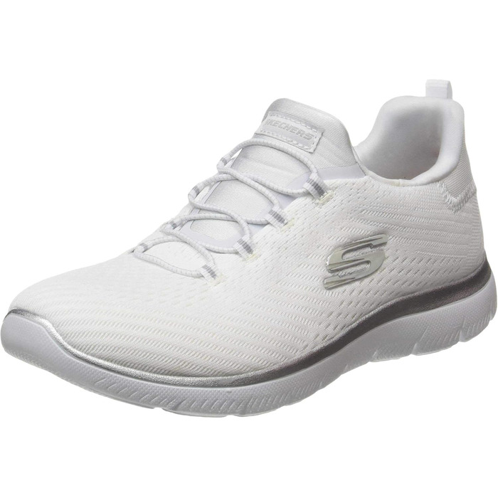 Кросівки жіночі Skechers 149036-BKLB білі сітчасті з срібною обробкою, 37 EU