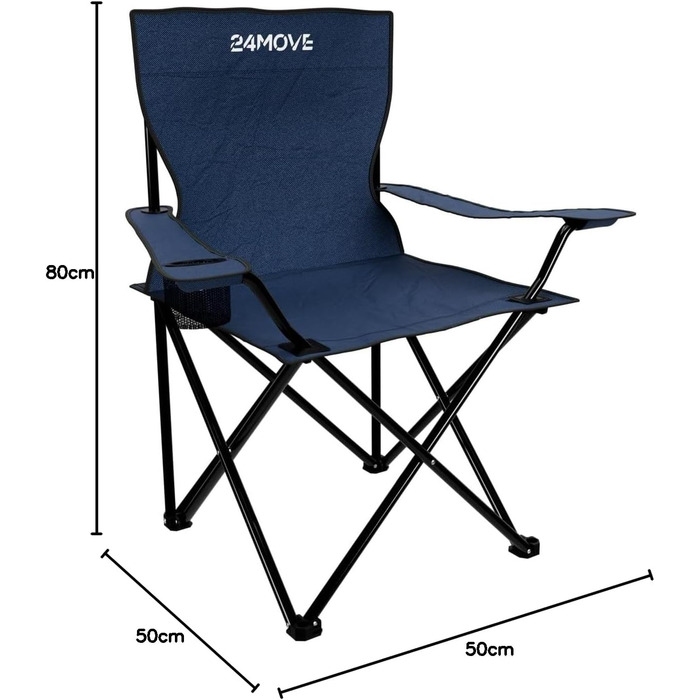 Складний стілець 24MOVE® для відпочинку: синій кемпінговий стілець для риболовлі з підстаканником, для саду та відпочинку на природі, поліестер