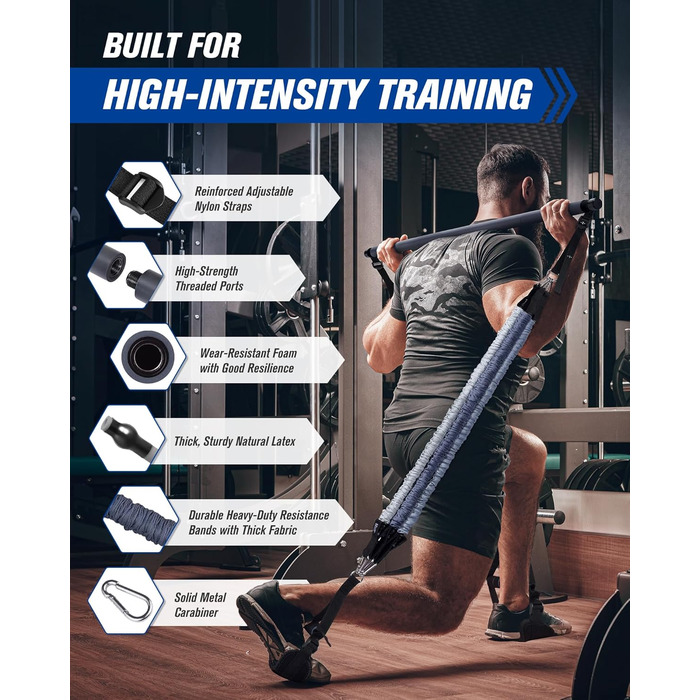 Набір для пілатесу з еластичними стрічками та стержнем для силових тренувань, 180LBS/140LBS/240LBS/360LBS, фітнес-стрічки, сірий