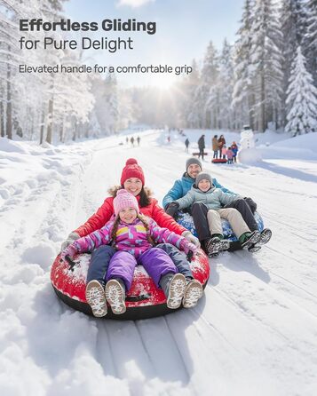 Шнек для катання снігом QPAU з канвасом для дітей та дорослих, 48'' Heavy Duty, посилена підошва, зимова розвага на свіжому повітрі, чорний & червоний