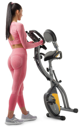 Велотренажер магнітний Hop-Sport HS-3010X Grix X-Bike з еспандерами сіро-жовтий