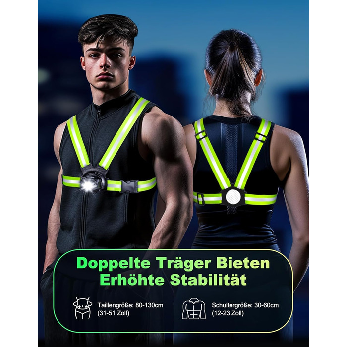 Фара для бігу Lauflampe Joggen: нагрудна ліхтар з регулюванням 45°, 500 люмен, 2 кольори, USB-C, IPX4, подвійний ремінь з відбивачами 360° для кемпінгу, велоспорту та активного відпочинку