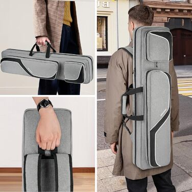 Чохол для більярдних київ на 4 основи та 5 жозлів, сумка для більярдних київ сірого кольору, 14 кишень, з регульованим плечовим ременем (L)