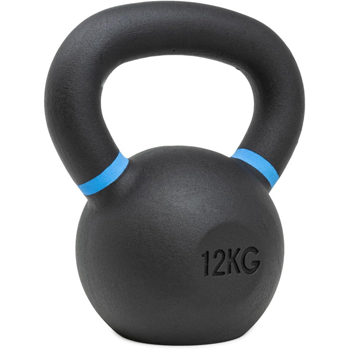 Гиря Strength Shop 12 кг з чавуну, ергономічна ручка, кольорове маркування ваги, чорне покриття, для функціонального тренування