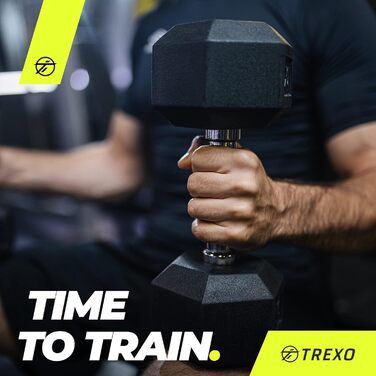 Гантеля TREXO Hex 17,5 кг, гексагональна, гумована, чавунна, для силових тренувань вдома, ергономічна ручка, міцна, універсальна