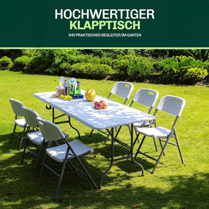 Складаний туристичний стіл Blumixx 180x74x74 - Легкий, стійкий, для кемпінгу, саду, балкону, фестивалів та відпочинку на природі.