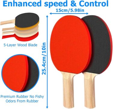 HOMURY Набір для настільного тенісу: 2 ракетки, сітка, 3 м'ячі, сумка, для гри в приміщенні та на вулиці, дитячий та дорослий