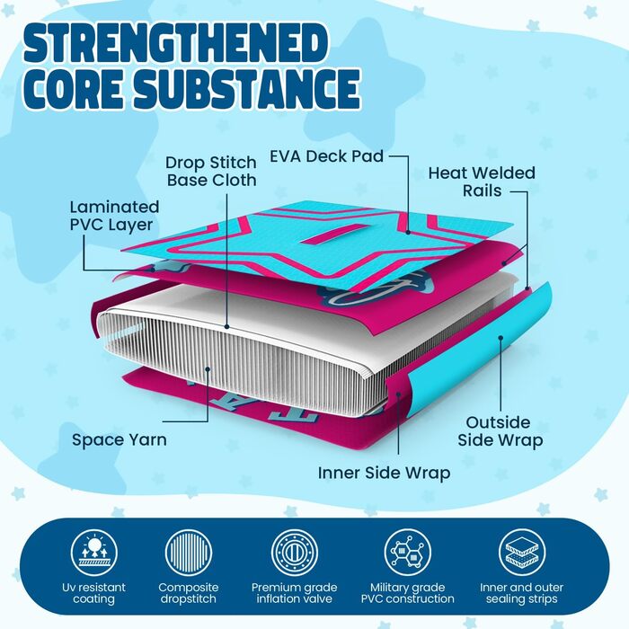 Надувне SUP-борд для дітей та підлітків з аксесуарами (рожевий, зірка)