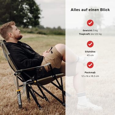 Крісло для кемпінгу CAMPWERK зі спинкою, розкладне, з підстаканником, легке в збиранні, преміум-якість