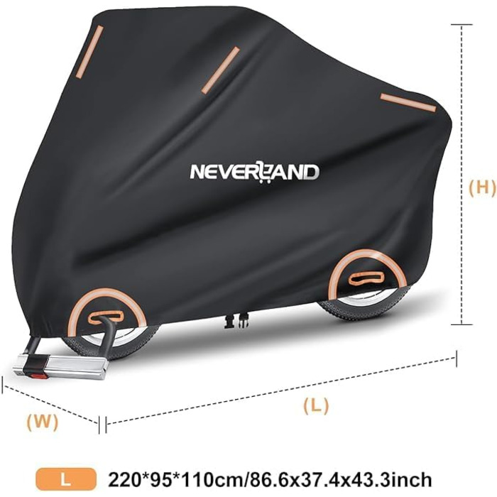 Накладна для мотоцикла NEVERLAND - захисний чохол-гараж для мотоцикла, водовідштовхувальний, сонцезахисний, 210D Oxford, 2000PA, 220x95x110 см, чорний