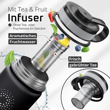 Термос- пляшка з нержавіючої сталі ACTIVE FLASK з трубочкою, 3 кришки, BPA-free, герметична, для газованих напоїв, ізотермальна пляшка для води, спорту, велосипеда, чаю, для дітей