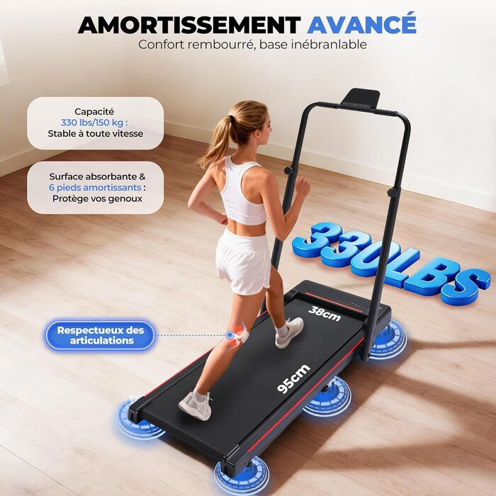 GTPLAYER Складний біговий доріжка для дому з LED-дисплеєм та пультом, регульовані підлокітники, двигун 2.5 PS, фітнес, зелений (червоний)