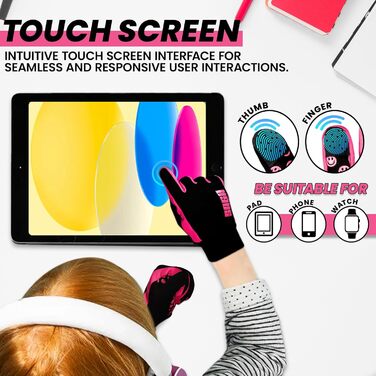 Водонепроникні дитячі рукавички для велосипеда, рукавички для дівчаток та хлопчиків, рукавички з сенсорним екраном для дітей 4-12 років, неслизькі та теплі, спортивні рукавички Softshell розмір Medium [6-8] рожеві