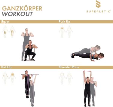 Силові стрічки SUPERLETIC Powerbands для фітнесу, резинові еспандери різної жорсткості, для підтягувань, тренувань з власною вагою, 5 рівнів опору, з тренувальним гідом