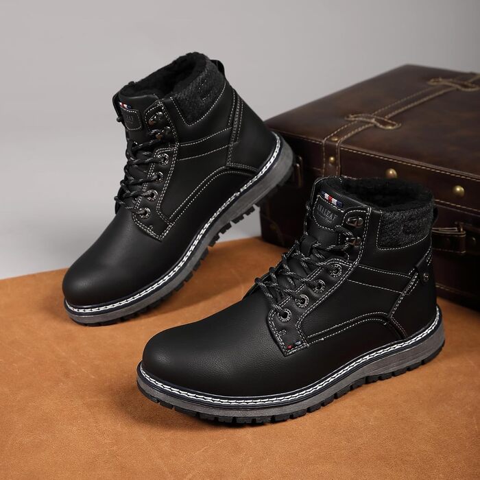 Чоловічі зимові черевики ANALEAF - теплі зимові чоботи для вулиці, водонепроникні, з антиковзкою підошвою, трекінгові, зелені (чорні, 42 EU)