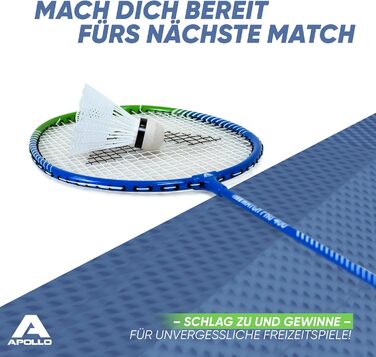 Набір для бадмінтона Apollo Match Pro 400: ракетки для дітей та дорослих, легкі алюмінієві ракетки, комплект з сумкою (синьо-зелений)