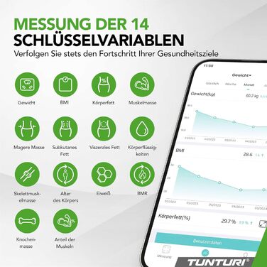 Ваги Tunturi Personenwaage з Bluetooth, аналіз складу тіла, до 180 кг