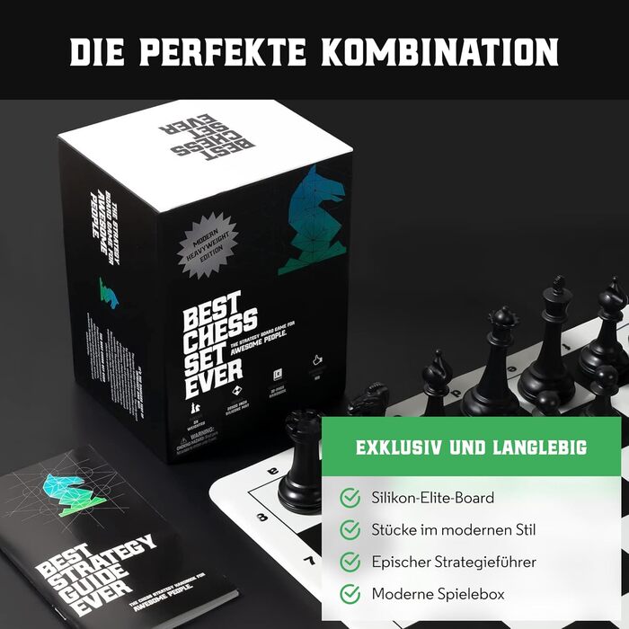 Професійний шаховий набір Best Chess Set Ever 3X з утяжеленими фігурами Staunton (король 10,3 см), силіконовою двосторонньою складною дошкою 50x50 см, для турнірів, дорослих і дітей