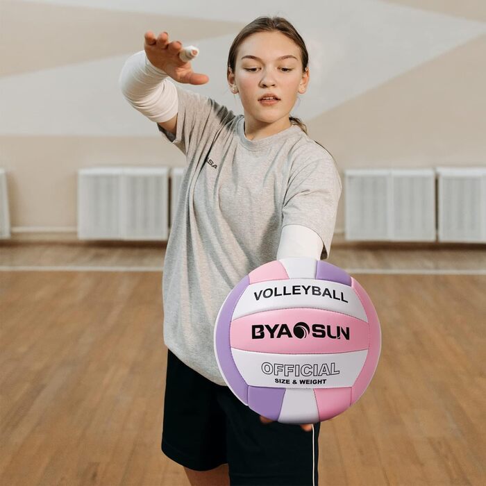 Волейбольний м'яч BYAOSUN, розмір 5, для залу, вулиці, пляжу. Підходить для тренувань, початківців, підлітків та дорослих. Рожевий/фіолетовий колір