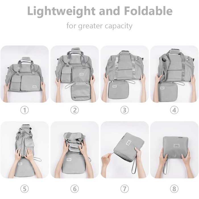 Складана дорожня сумка Flintronic 36L, водонепроникна спортивна сумка для подорожей, велика сумка для чоловіків і жінок, з біркою для багажу, сіра