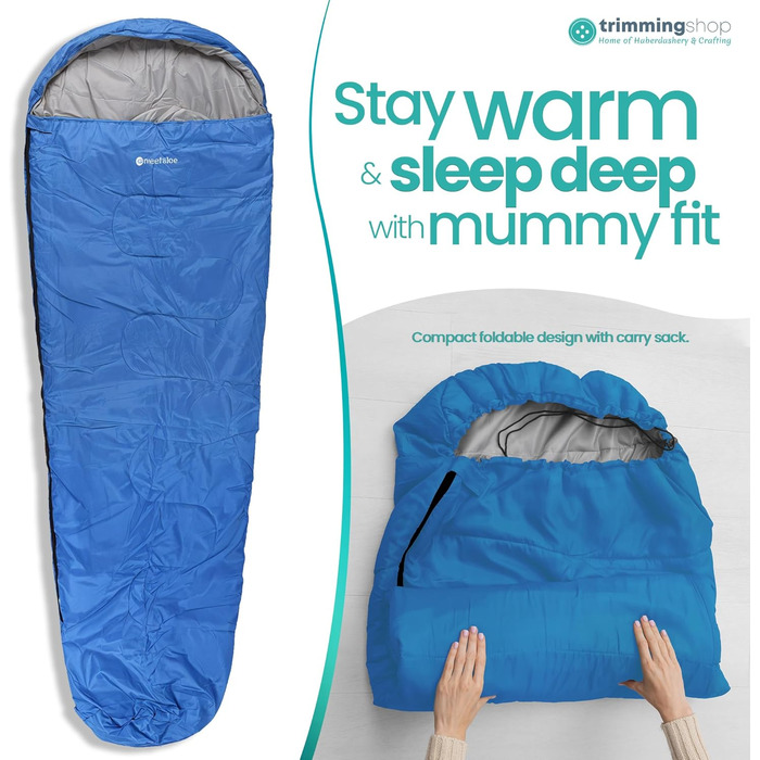 Спальний мішок Mumienschlafsack для дорослих - легкий, компактний, водонепроникний з капюшоном, 220x85см, теплий, пральний, для кемпінгу, походів, подорожей, зелений (королівський синій)