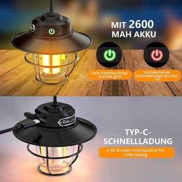 LED кемпінговий ліхтар: портативна налобний ліхтар для кемпінгу, риболовлі, з 4 режимами освітлення, регулюванням яскравості, водонепроникний (IP65), USB-зарядка, чорний