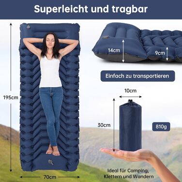 Килимок для кемпінгу Hausprofi Isomatte: ультралегкий надувний матрац з насосом та подушкою для відпочинку на природі