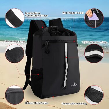 Водонепроникний рюкзак Sunnylon 20L з ролтопом, IPX8, з кишенею для телефону - для плавання, каякінгу, рафтингу, пляжу