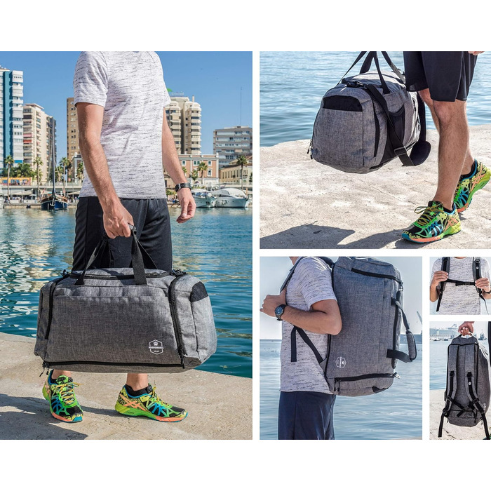 Спортивна сумка Bearformance Ultimate 50L з рюкзаком, відділенням для взуття та вологих речей, сіра, з переробленого PET, для тренажерного залу, подорожей, чоловіків і жінок