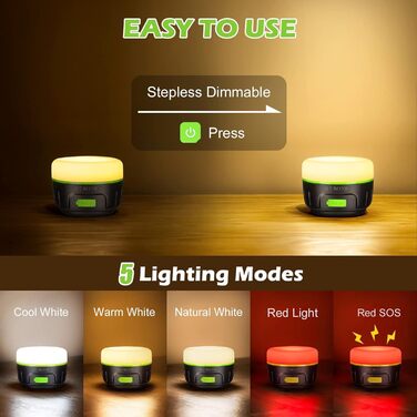 Ліхтар кемпінговий акумуляторний Lanktoo з пульт дистанційного керування та Powerbank, USB-C, 300 годин роботи, 5 режимів, водонепроникний, з магнітним основанням, для риболовлі, надзвичайних ситуацій (чорний + зелений)