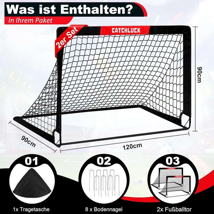 Дитячі футбольні ворота Pop Up, 2 шт. - ідеальні для гри в саду та на вулиці. Чорні, розмір 120x90x90 см, з сумкою для перенесення