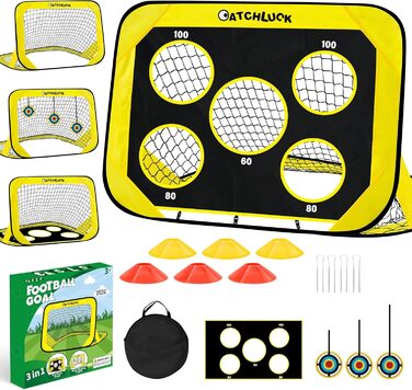 Ворота для футболу CATCHLUCK для дітей, з 6 перешкодами та сумкою, жовті