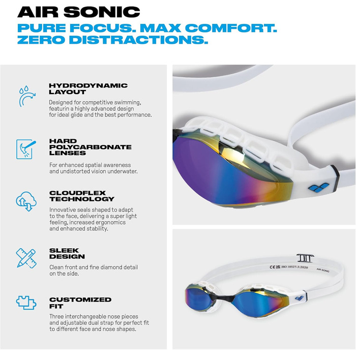 Окуляри для плавання ARENA Air Sonic Pro (Unisex) - сині/білі, професійні, для змагань