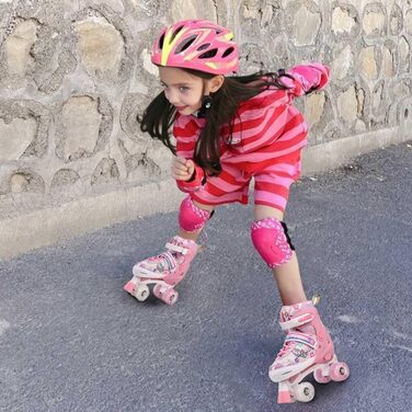 Роликові ковзани для дітей з LED підсвічуванням, регульовані, зручні та дихаючі, квад ковзани для дівчаток та хлопчиків, початківців (рожеві, L(39-42))