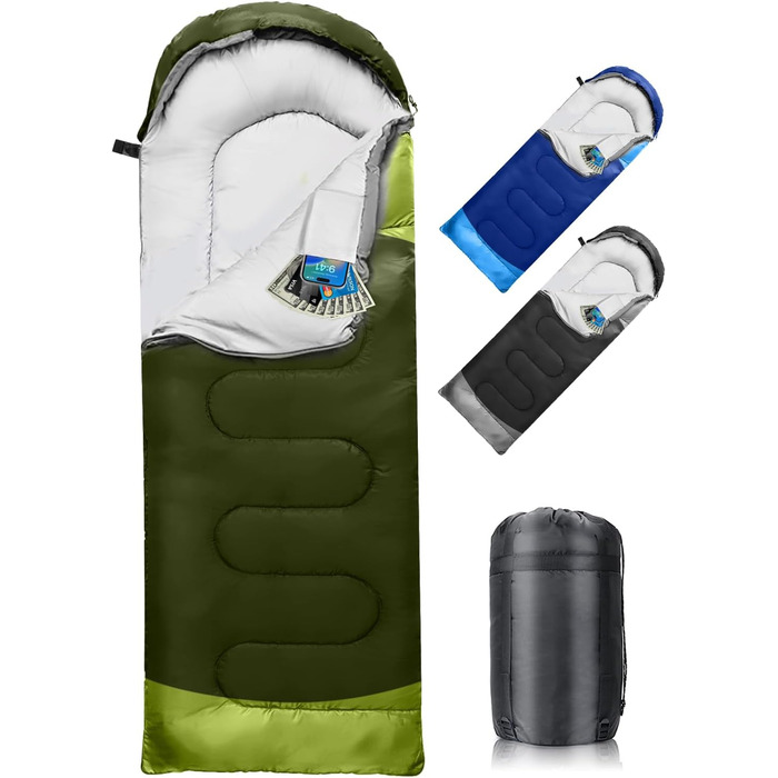Спальний мішок 3-4 сезони, водонепроникний, ультралегкий, 220*75 см (зелений)
