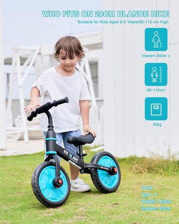 Дитяче велосипед UBRAVOO Fit 'n Joy 4-в-1: біговел, триколіс, велосипед з підтримкою, для дітей 2-5 років (блакитний)