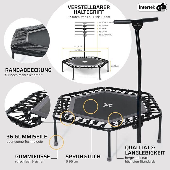 Трамплін для фітнесу SportPlus з тихою гумовою пружинною системою, до 130 кг, антрацитовий колір, не складається