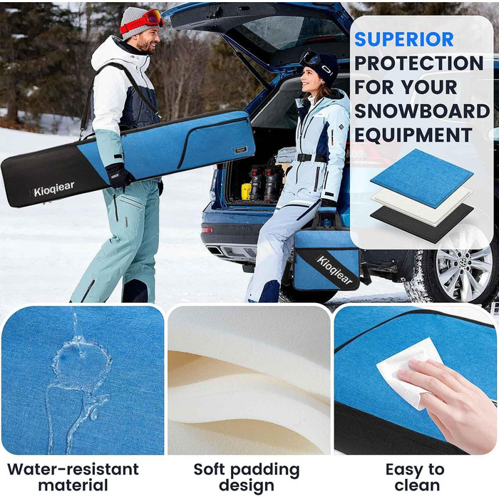 Сумка для сноуборда та черевиків Kioqiear з підкладкою, підходить для сноуборда до 165 см та черевиків розміру до 45, включає сумку для сноуборда та сумку для черевиків (Blau)