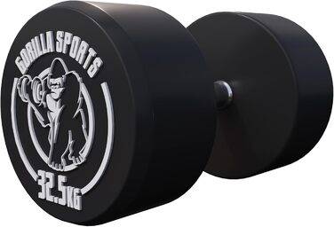 Гантель GORILLA SPORTS 32,5 кг, кругла, гума, чавунний сердечник, нековзна ручка, чорна