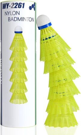 Флінтронік Бадмінтонні м'ячі, 6 шт. Нейлонові м'ячі для бадмінтону, висока стабільність та довговічність, професійні м'ячі для тренувань в приміщенні та на вулиці, відпочинок, спорт, білий (6 шт., жовтий)