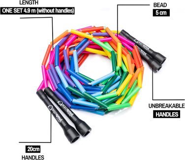 Стрибкове канат Double Dutch BEAD, 4.9 м, чорний-райдужний