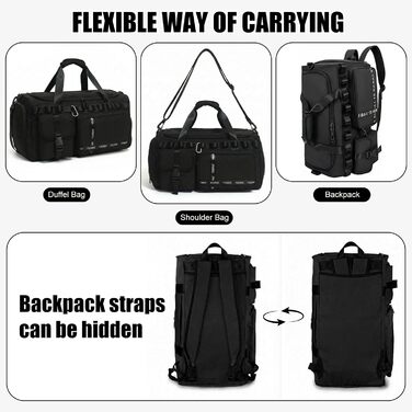 Спортивна сумка для подорожей 65Л для жінок та чоловіків, містка дорожня сумка з відділенням для взуття та вологих речей, сумка для залу та плавання (Чорна)
