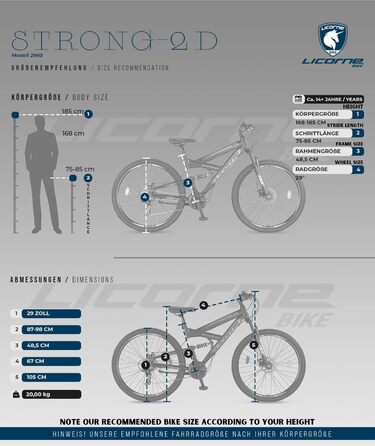 Гірський велосипед Licorne Bike Strong 2D Premium 29 дюймів, чорний/червоний, дискові гальма, 21 швидкість, повна амортизація для юнаків, дівчат, жінок і чоловіків