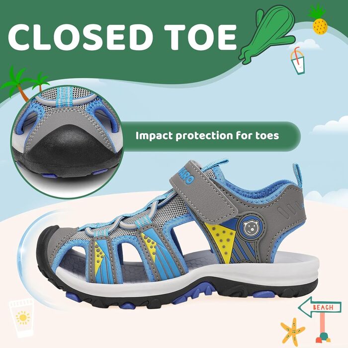 Сандалі дитячі SAGUARO для хлопчиків та дівчаток Trekking, сірі, 38 EU - Нековзні, дихаючі пішохідні сандалі