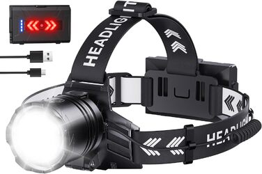 LED налобний ліхтар перезарядна суперяскравий 100000 люмен, кут огляду 90°, водонепроникний IPX7 для кемпінгу та активного відпочинку