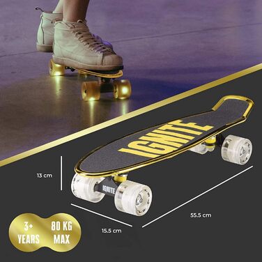 Скейтборд Mondo Gold Street Toys Chroma з LED колесами, шоломом та захистом, 55x15 см