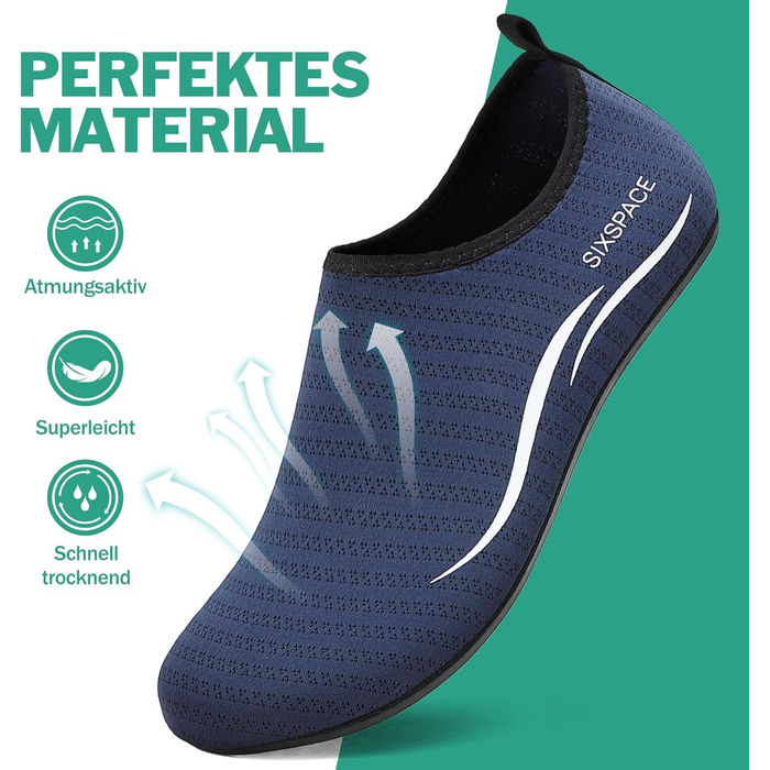 Чоловічі та жіночі аквашузи Sixspace для плавання, серфінгу та йоги. Швидка сушка, дихаючі, синього кольору. Розмір EU 40