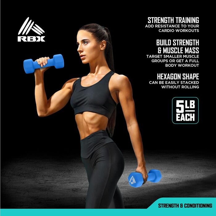 Набір гантелей RBX Weights – неопринові гантелі з нековзною ручкою, силові тренажери для дому та спортзалу, антиковзні, проти скочування