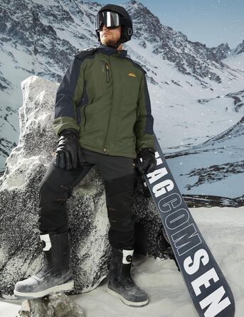 Зимова куртка MAGCOMSEN для чоловіків: тепла, водонепроникна, з капюшоном. Ідеальна для катання на сноуборді, активного відпочинку та роботи. Розмір XXL, колір хакі.